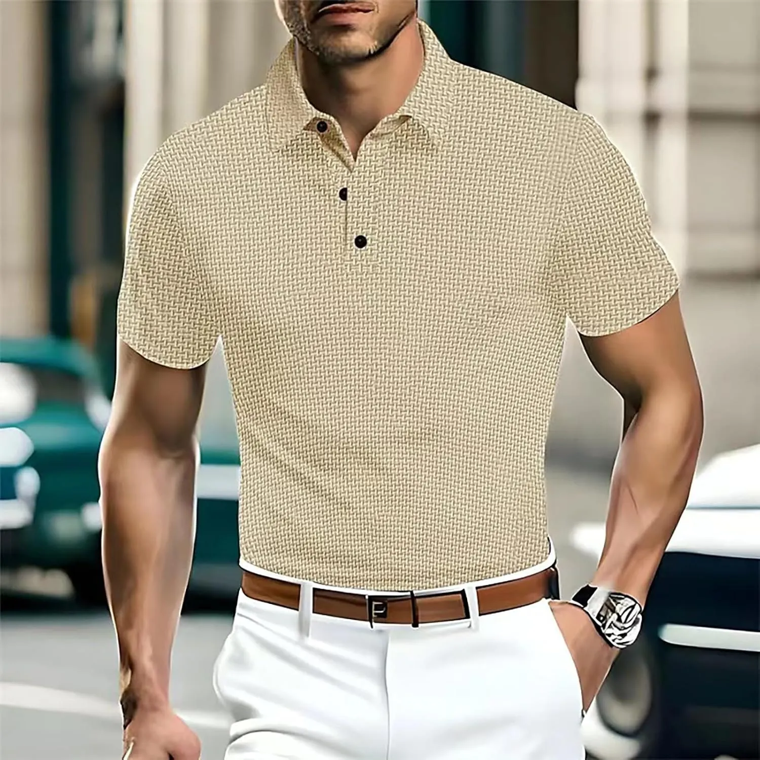 Men's Mesh Polo Shirt Short Sleeve Solid Color Lapel Henley Shirt Quick Dry Stretch Training Gym Camping Hiking Travel Top