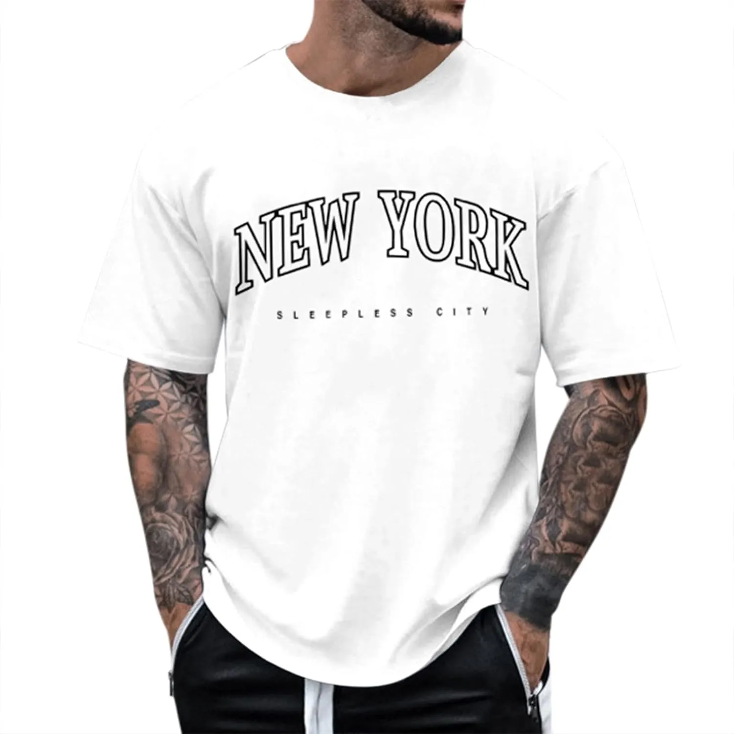 Men's Oversized Graphic Tees Short Sleeve New York Letter Print T-Shirt Summer Causal Crewneck Tee Tops