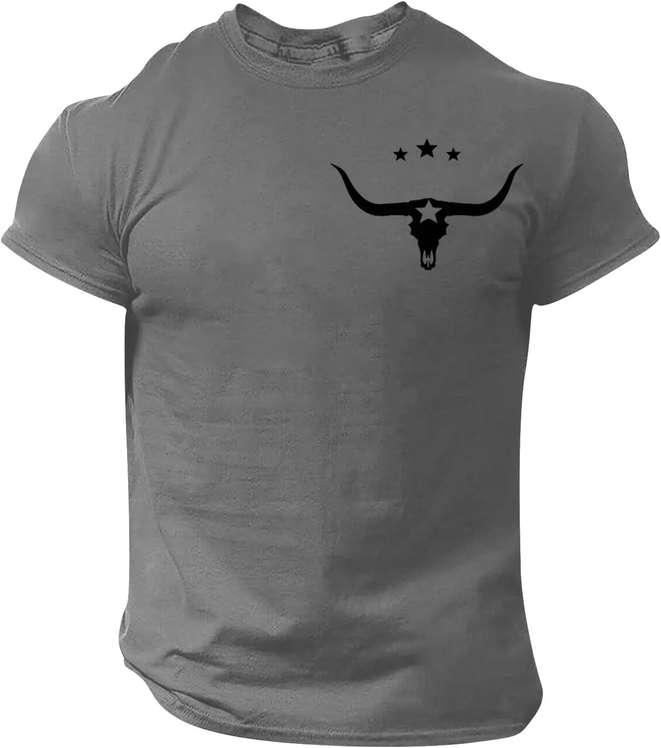 Mens Slim Fit Graphic Tees 2025 Trendy Short Sleeve Vintage T-Shirts Letter Horns Print Casual Crewneck Cotton Tops