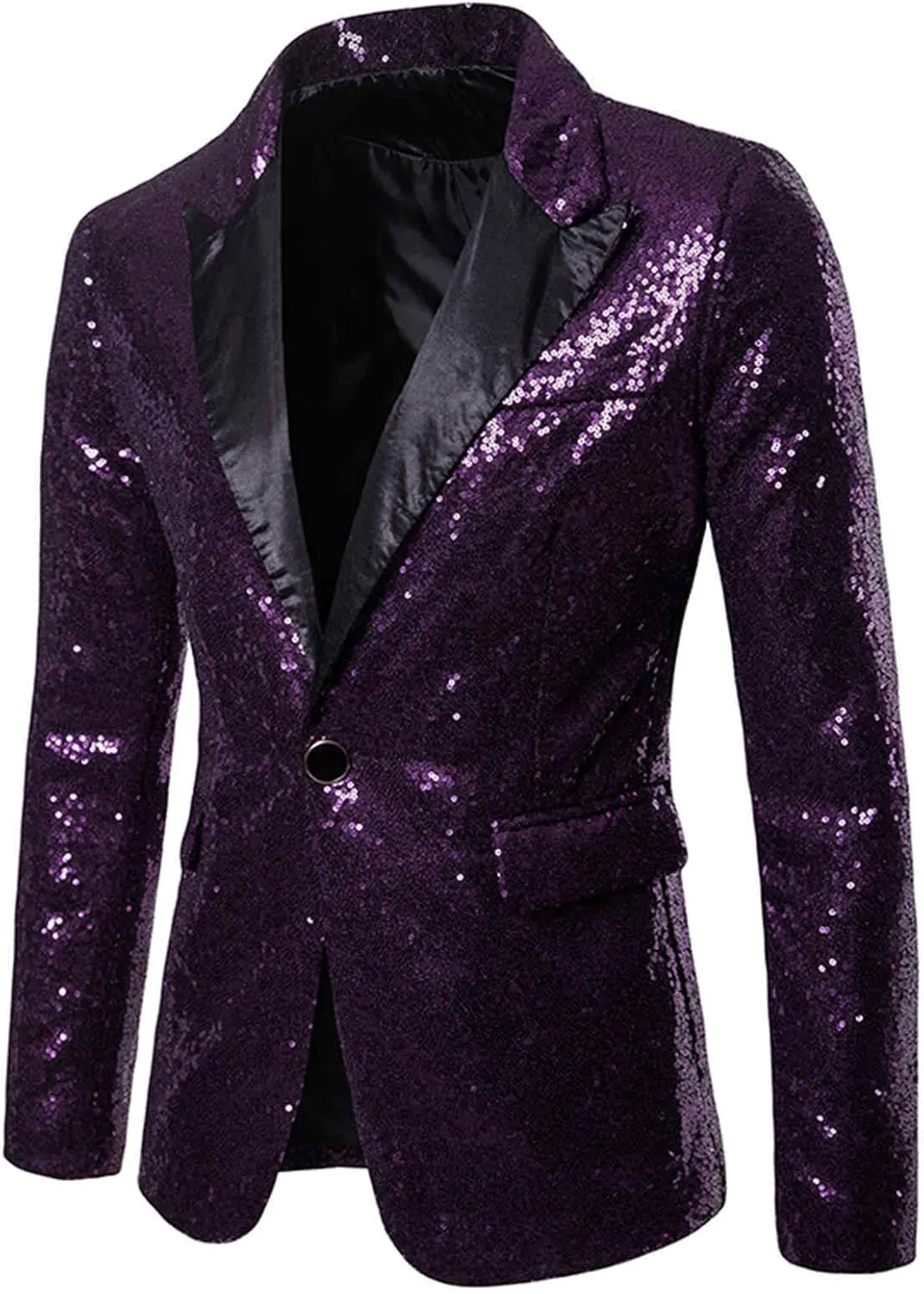 Men's Slim Fit Shiny Sequins Button Suit Jacket Floral Pattern Blazer Tuxedo for Dinner Prom Party Wedding Show Tux Coats