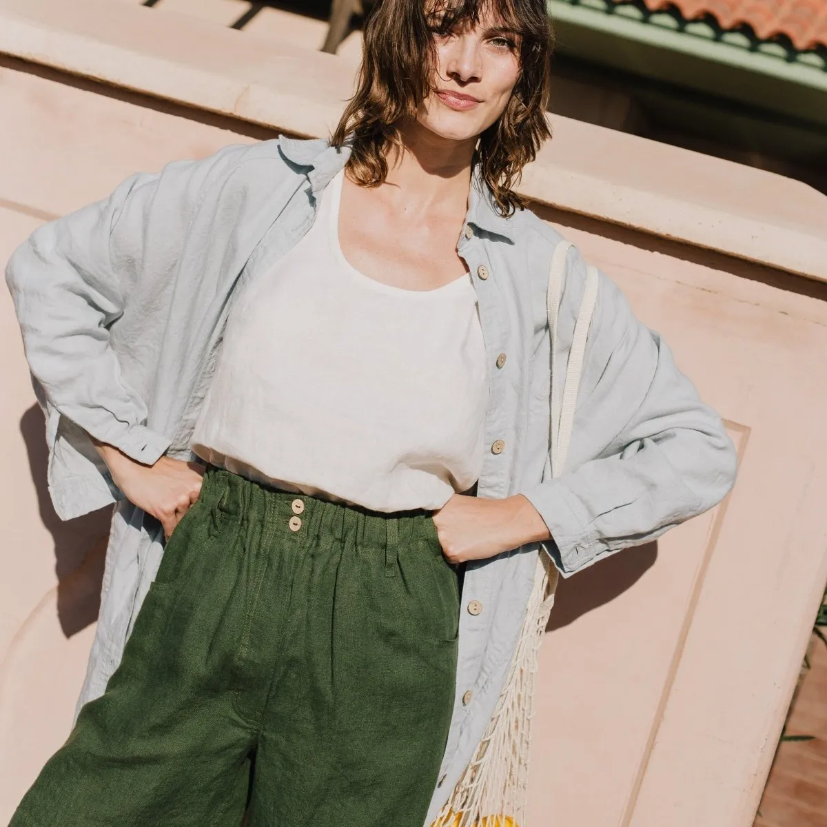MORCOTE high-waisted linen SHORTS