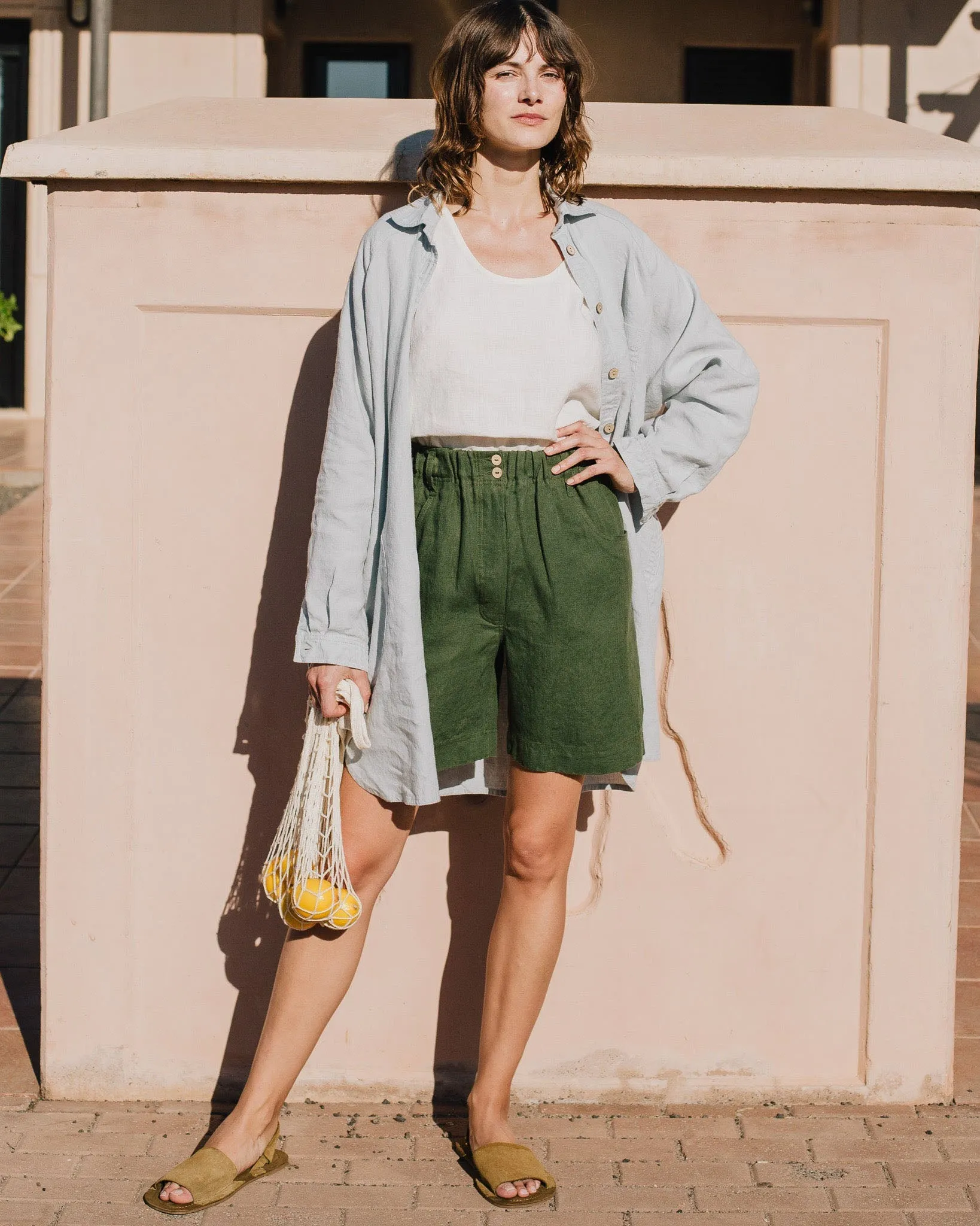 MORCOTE high-waisted linen SHORTS