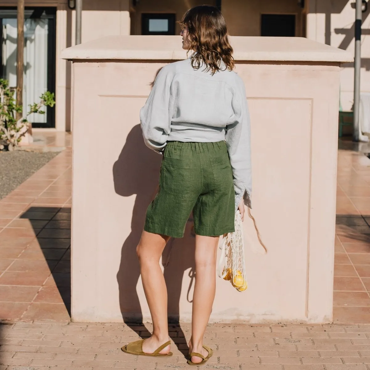 MORCOTE high-waisted linen SHORTS