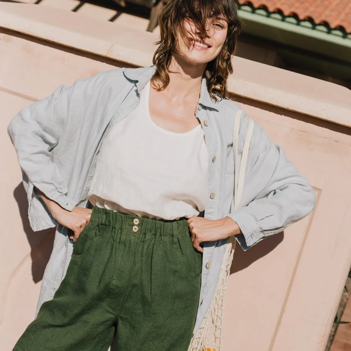 MORCOTE high-waisted linen SHORTS