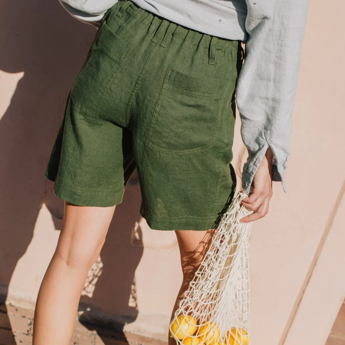 MORCOTE high-waisted linen SHORTS