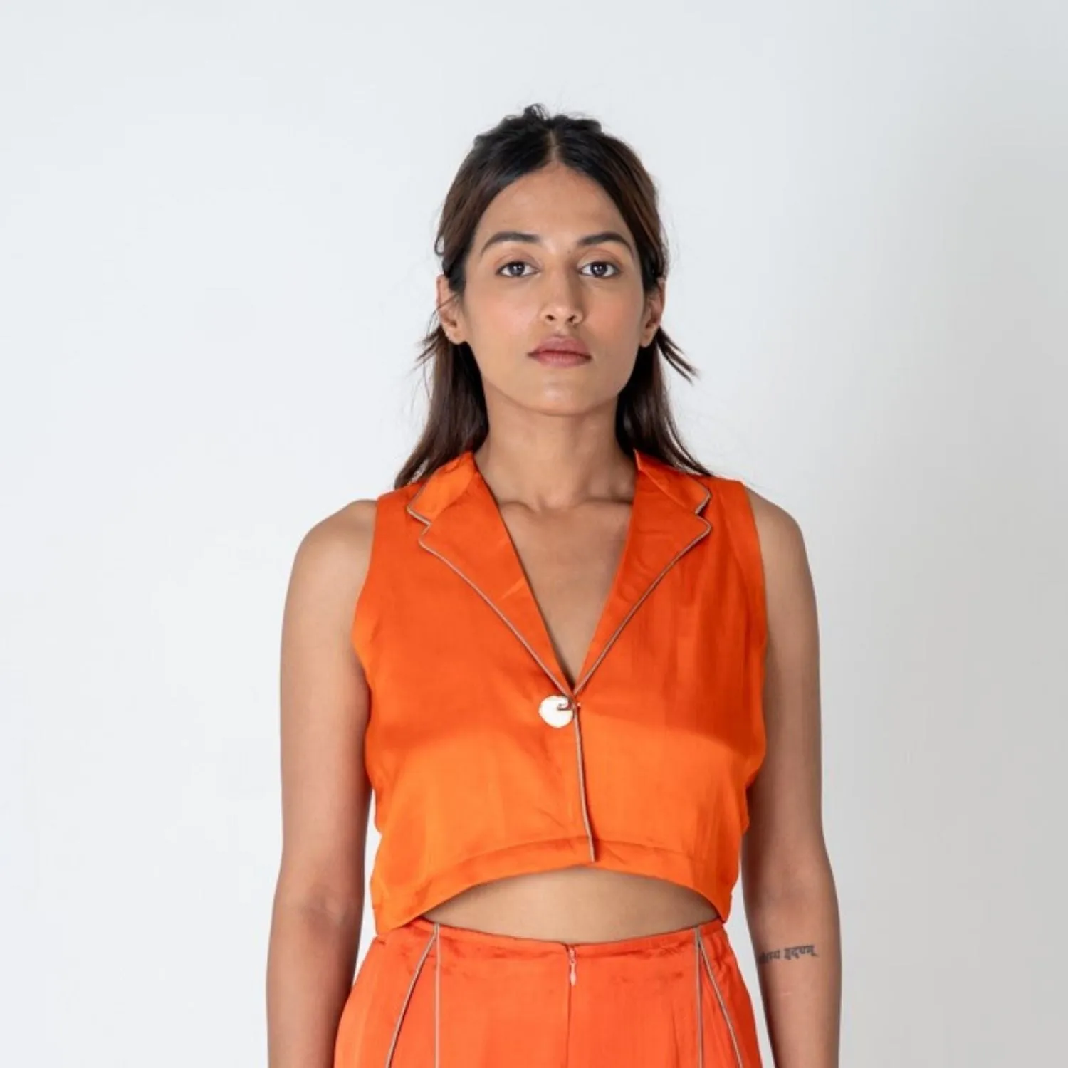Orange Sleeveless Waistcoat Top | Bemberg Modal | Minimalist Chic