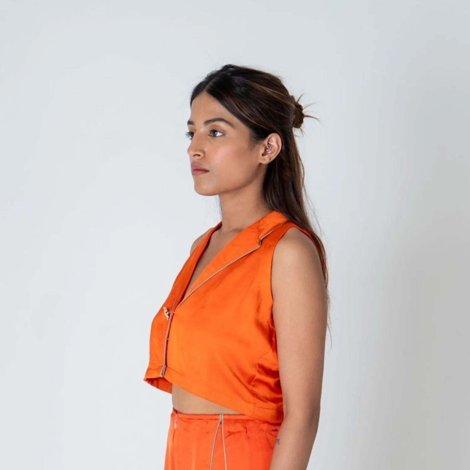 Orange Sleeveless Waistcoat Top | Bemberg Modal | Minimalist Chic