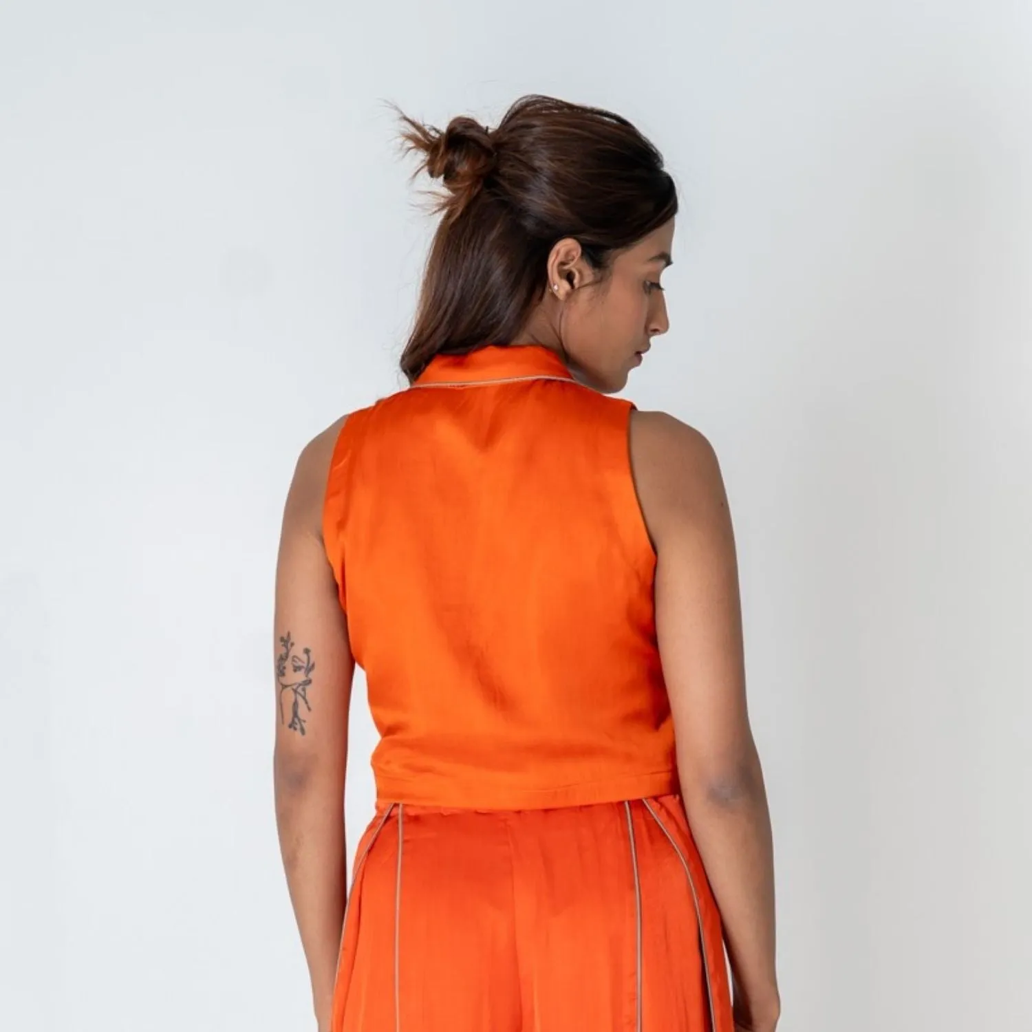 Orange Sleeveless Waistcoat Top | Bemberg Modal | Minimalist Chic