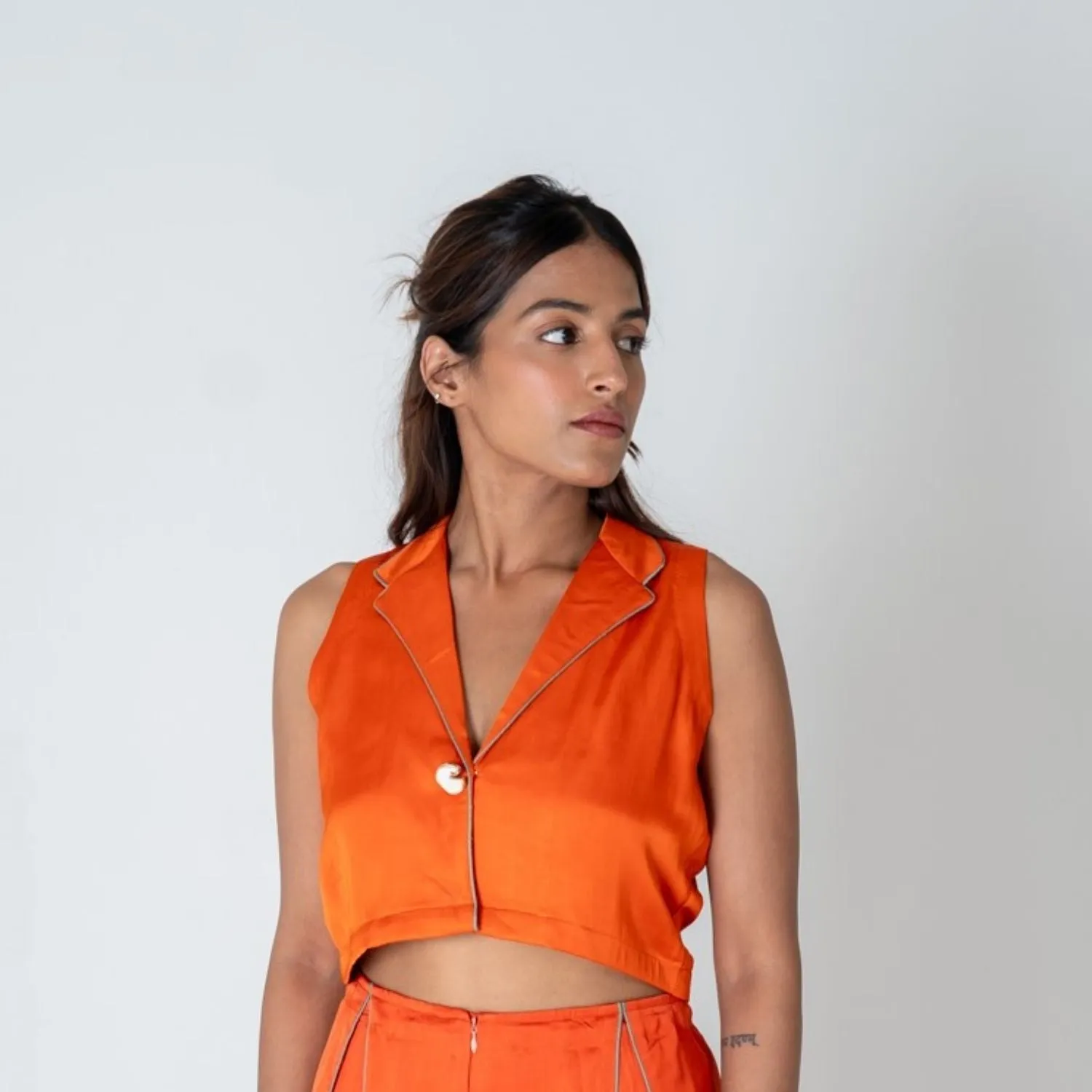 Orange Sleeveless Waistcoat Top | Bemberg Modal | Minimalist Chic