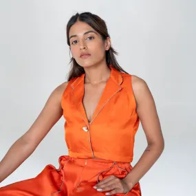Orange Sleeveless Waistcoat Top | Bemberg Modal | Minimalist Chic
