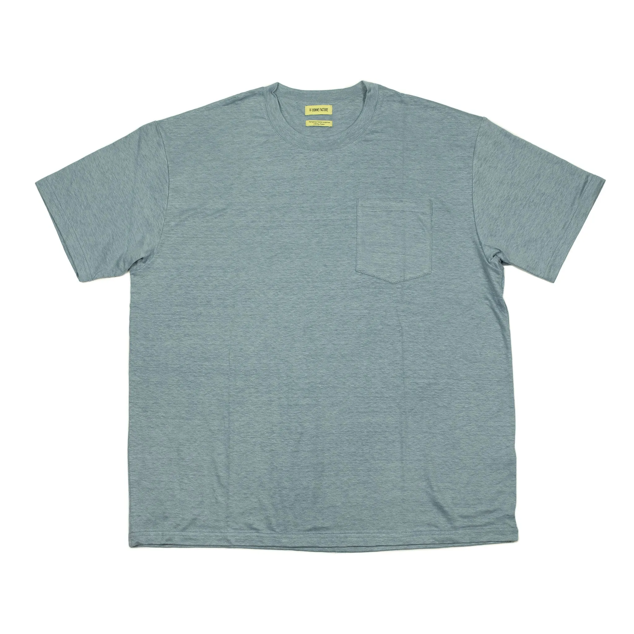 Oversized pocket tee in smoke blue French linen jersey (restock)