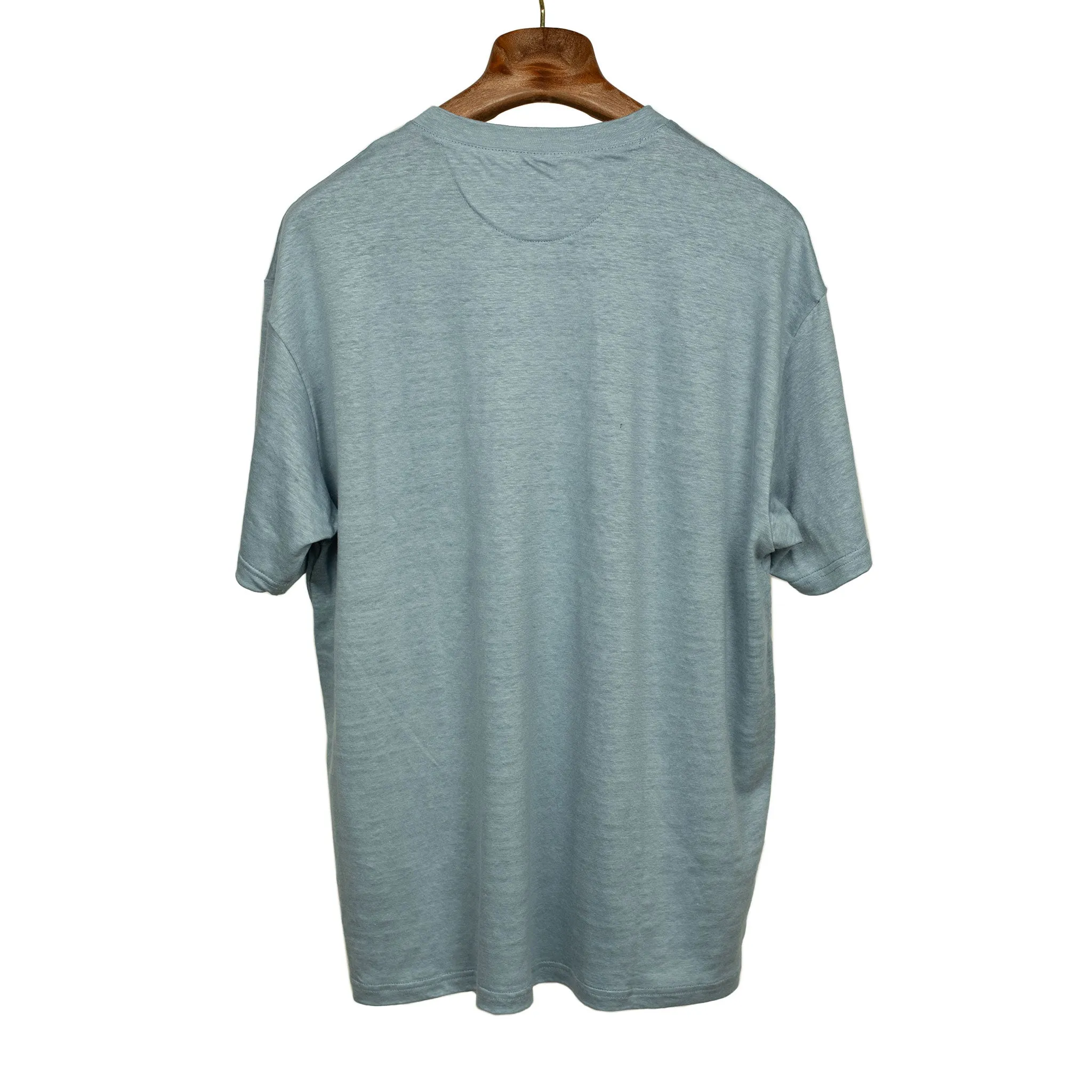 Oversized pocket tee in smoke blue French linen jersey (restock)
