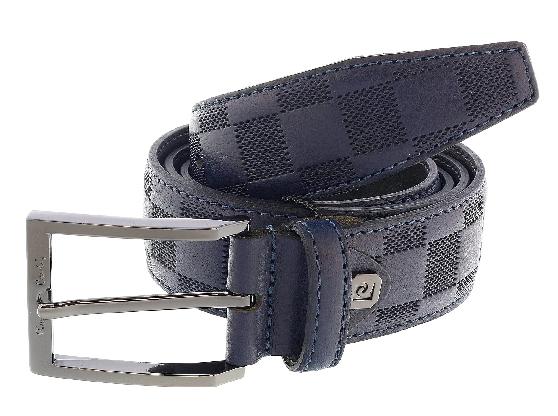 Pierre Cardin Blue Textured Checkered Classic Buckle Adjustable Adjustable Mens Belt-