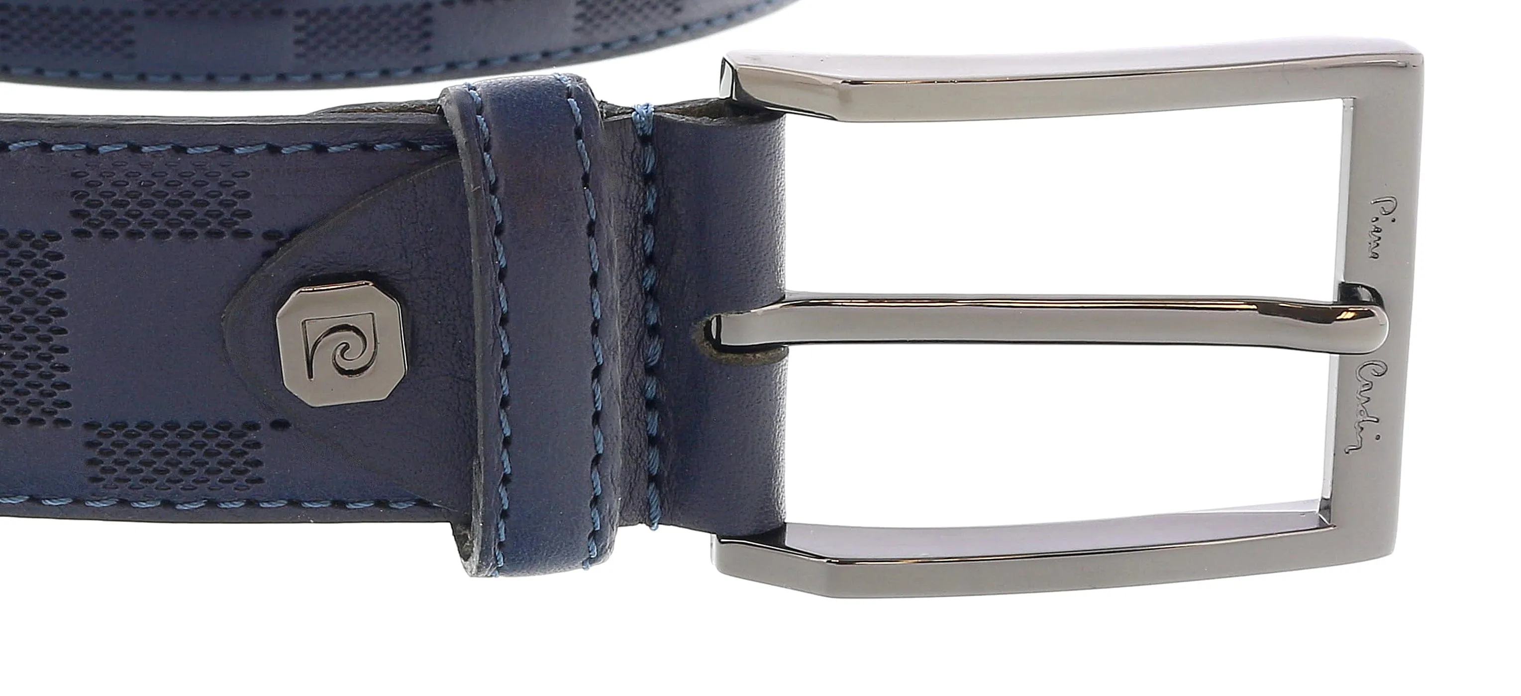 Pierre Cardin Blue Textured Checkered Classic Buckle Adjustable Adjustable Mens Belt-