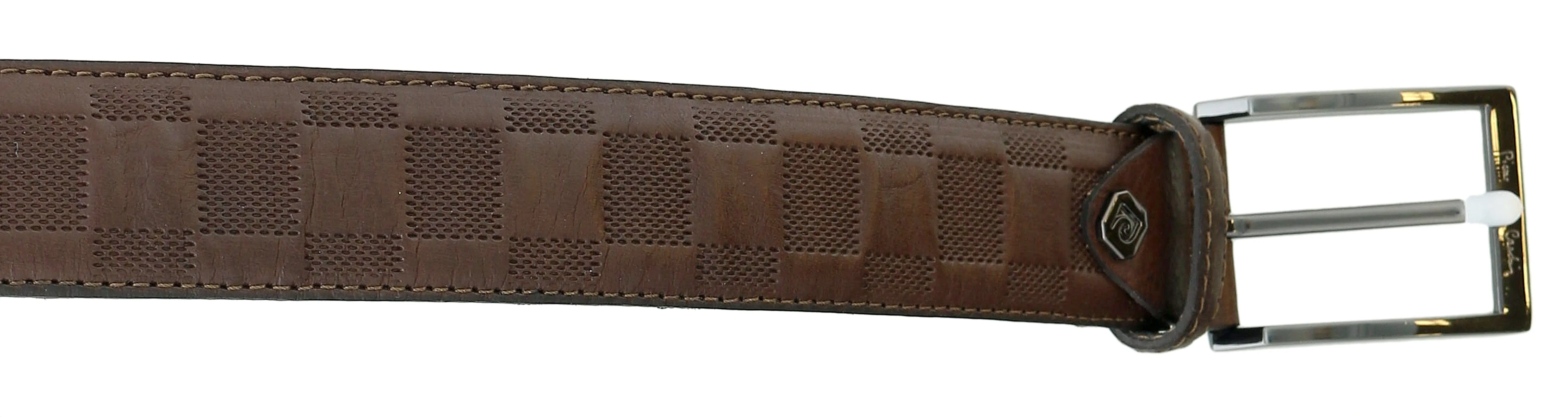 Pierre Cardin Brown Textured Checkered Classic Buckle Adjustable Adjustable Mens Belt-