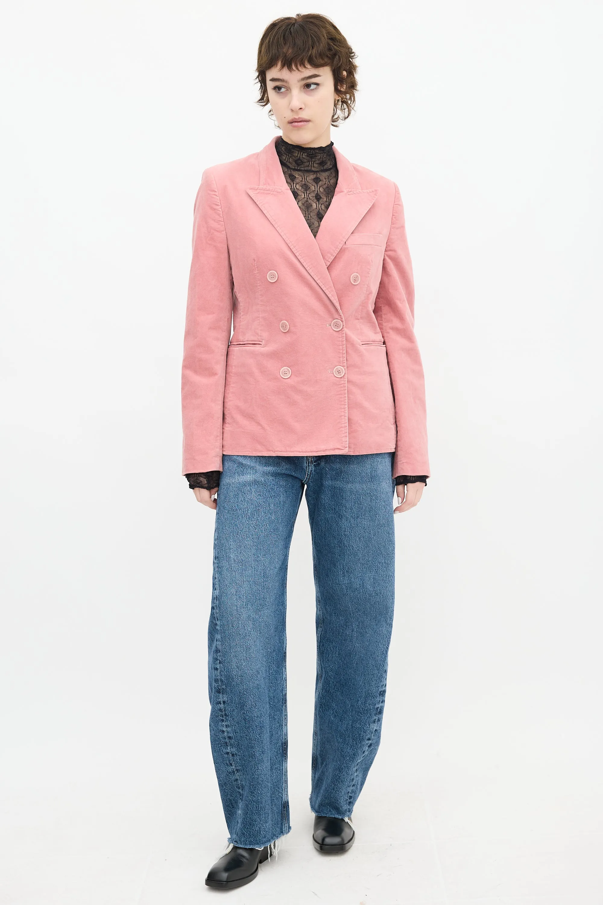 Pink Velvet Double Breasted Blazer
