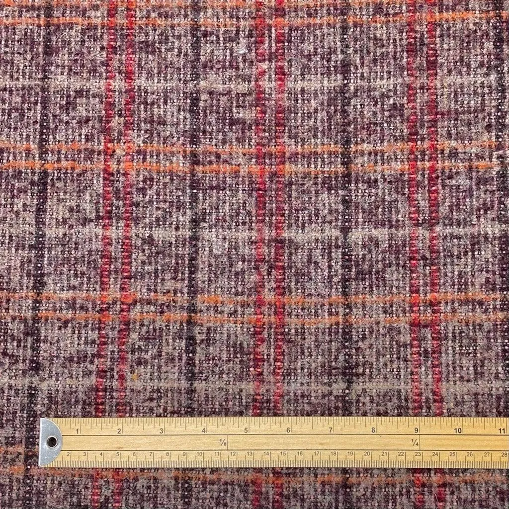 Red and Plum Checkered Wool Boucle Fabric