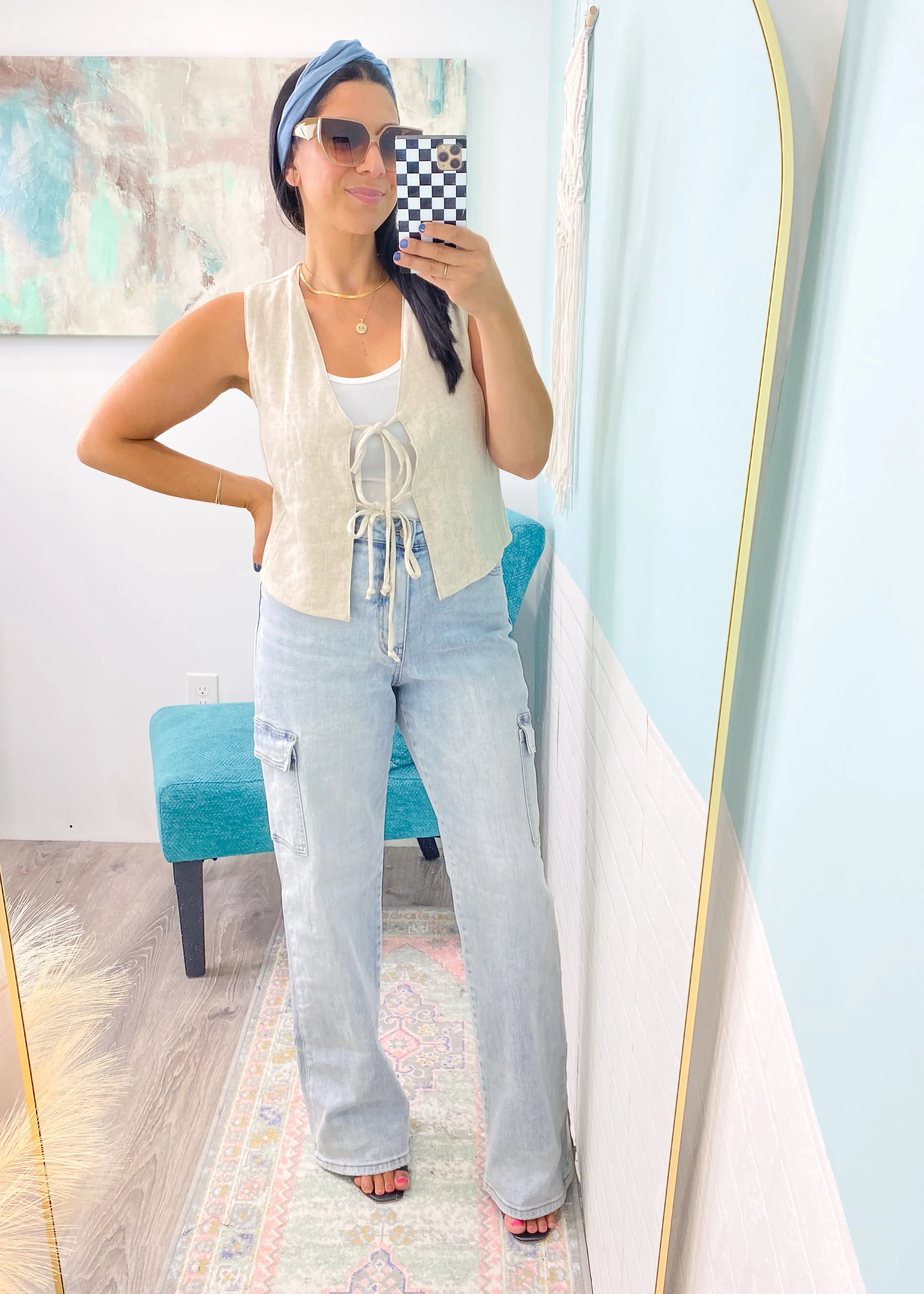 'Sand Dollar' Oatmeal Linen Tie Front Vest