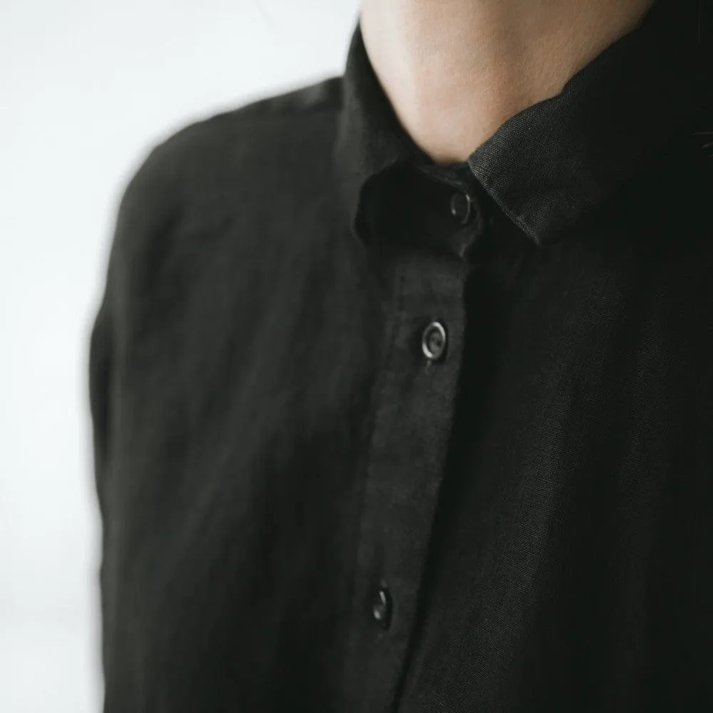 Seaside Tones Linen Long Sleeve Shirt - Black