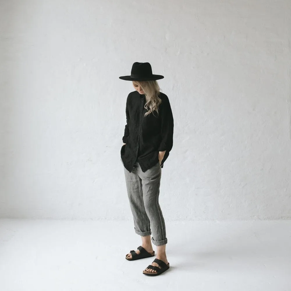 Seaside Tones Linen Long Sleeve Shirt - Black