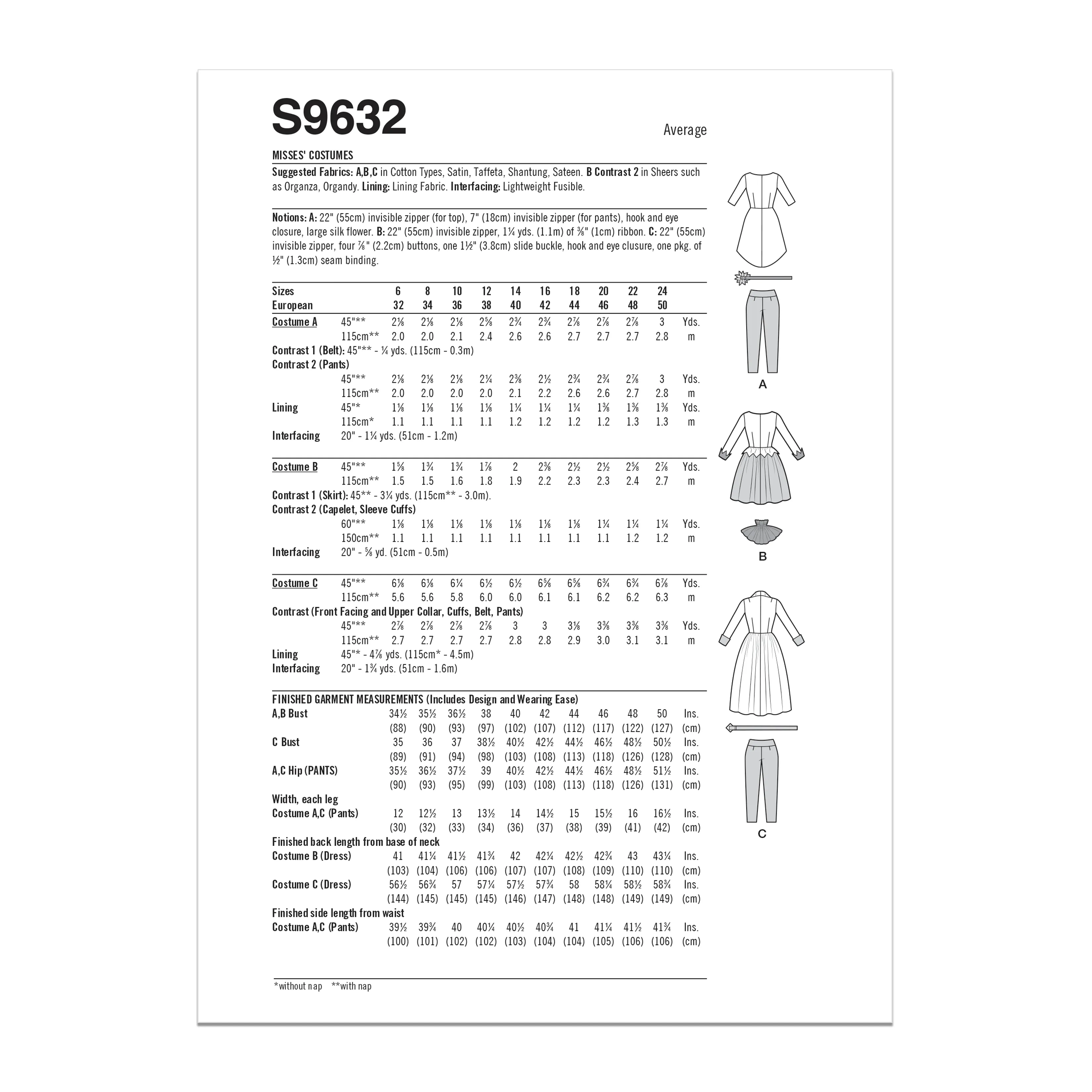 Simplicity sewing pattern 9632 Misses' Costumes by Theresa Laquey