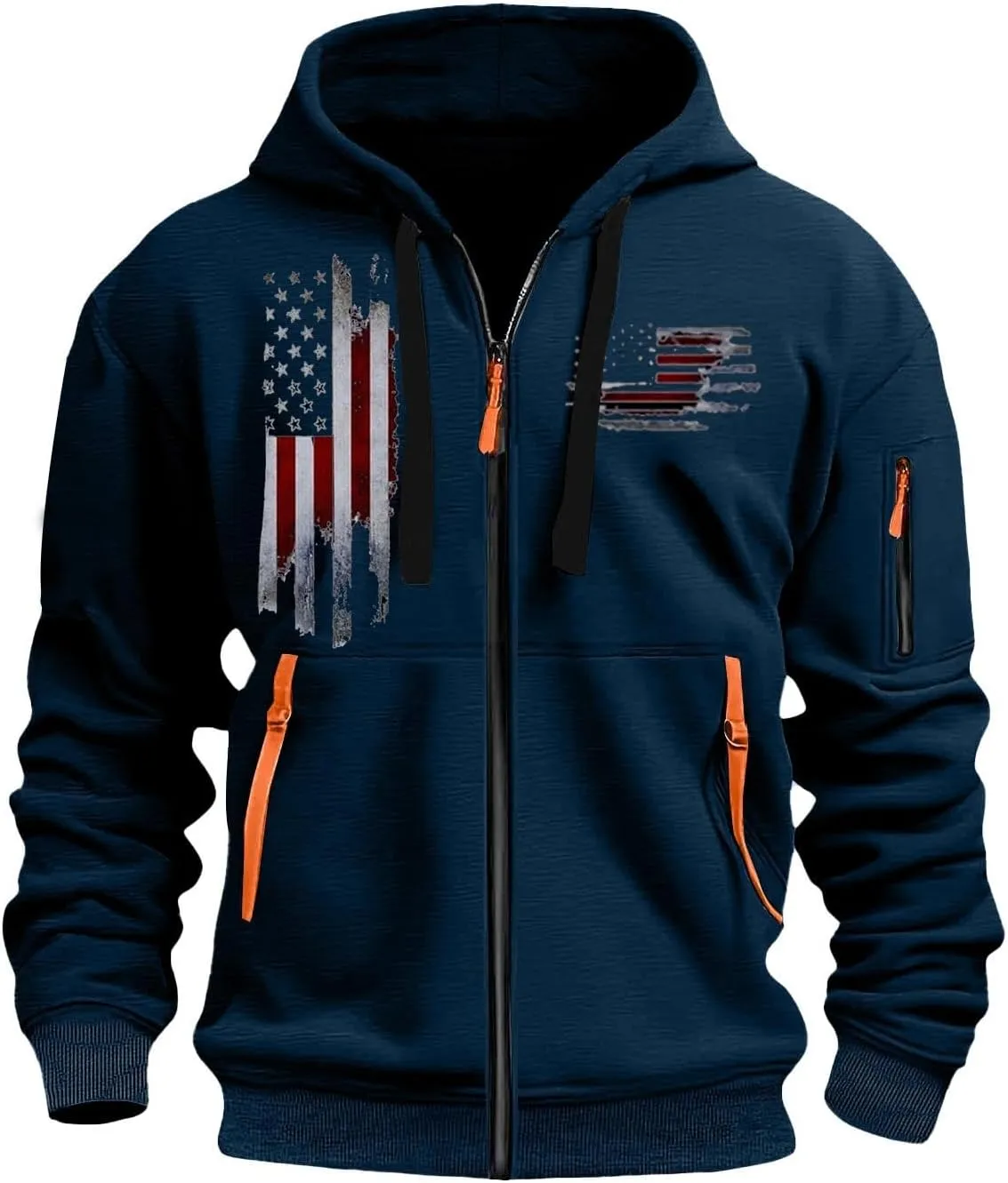 Tactical Zip up Hoodies for Men American Flag Graphic Hoodie Vintage Shirt with Pockets Military Workout Sweatshirt