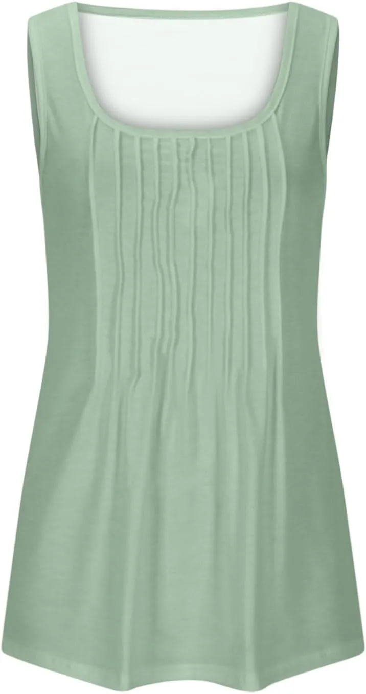 Tank Tops for Women 2025 Plus Size Summer Tops Trendy Sleeveless Scoop Neck Pleated Casual Loose Fit T Shirts