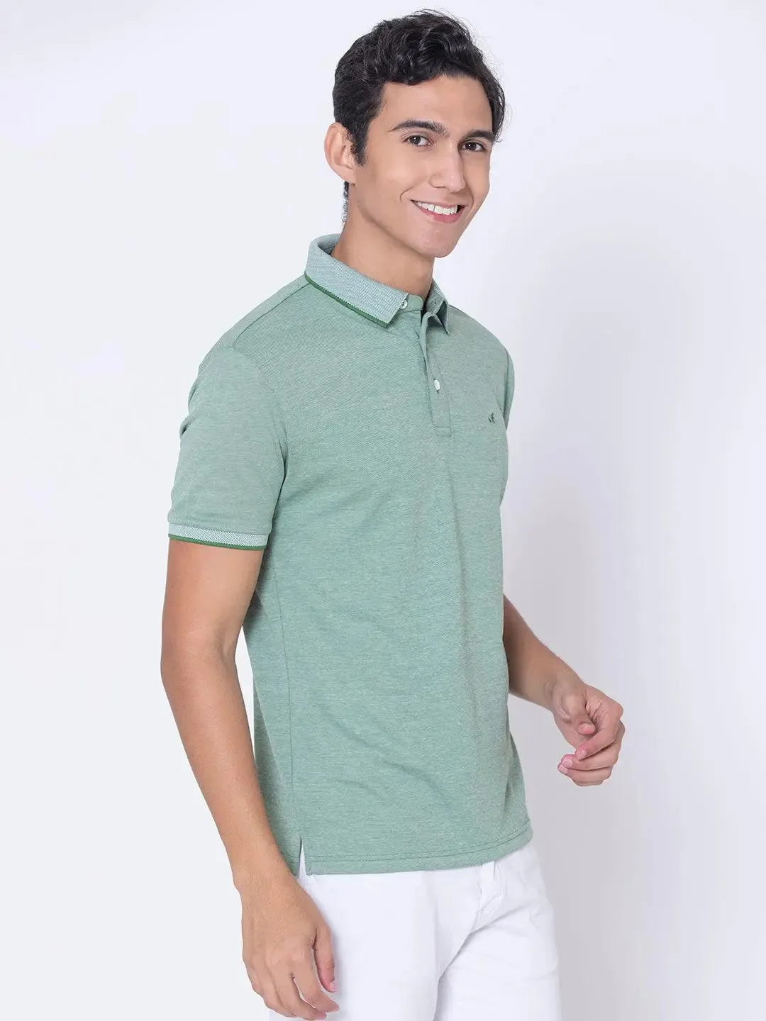 Textured Polo Pastel Green Shirt