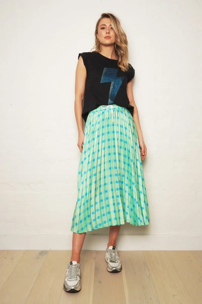 The Others - The Gingham Pleat Skirt - Lime Gingham