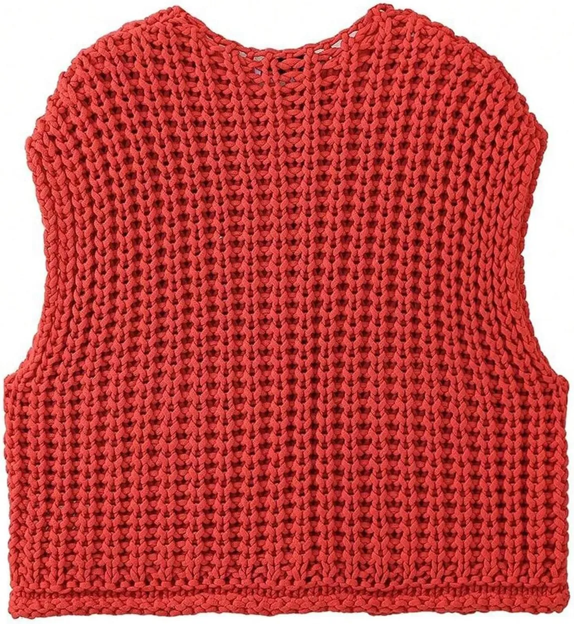 Verdusa Women's Plus Size V Neck Button Down Tops Loose Cable Knit Cropped Sweater Vest with Double Pocket