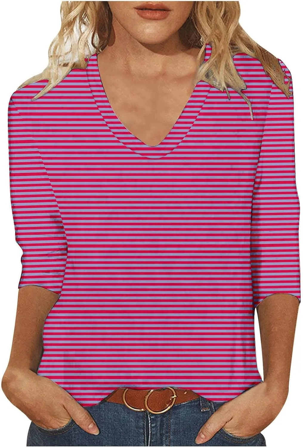 Womens 3/4 Sleeve Tunic Tops Casual V Neck Shirts Basic Tees Business Work Blouses Summer Fall 2025 Clothes