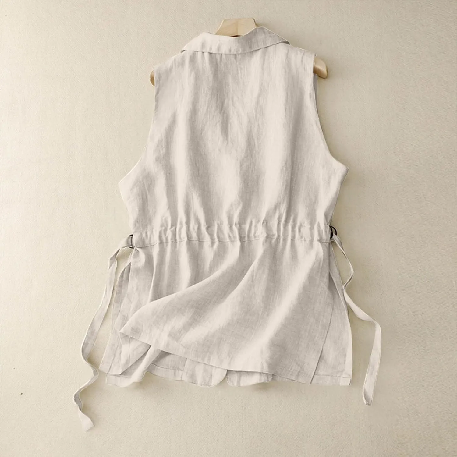 Women's Cotton Linen Sleeveless Vest Casual Notched Collar Button Down Blazer Waistcoat Jackets Loose Vests Outerwear