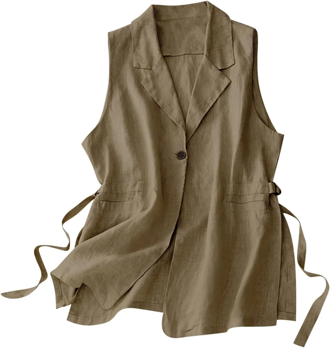 Women's Cotton Linen Sleeveless Vest Casual Notched Collar Button Down Blazer Waistcoat Jackets Loose Vests Outerwear