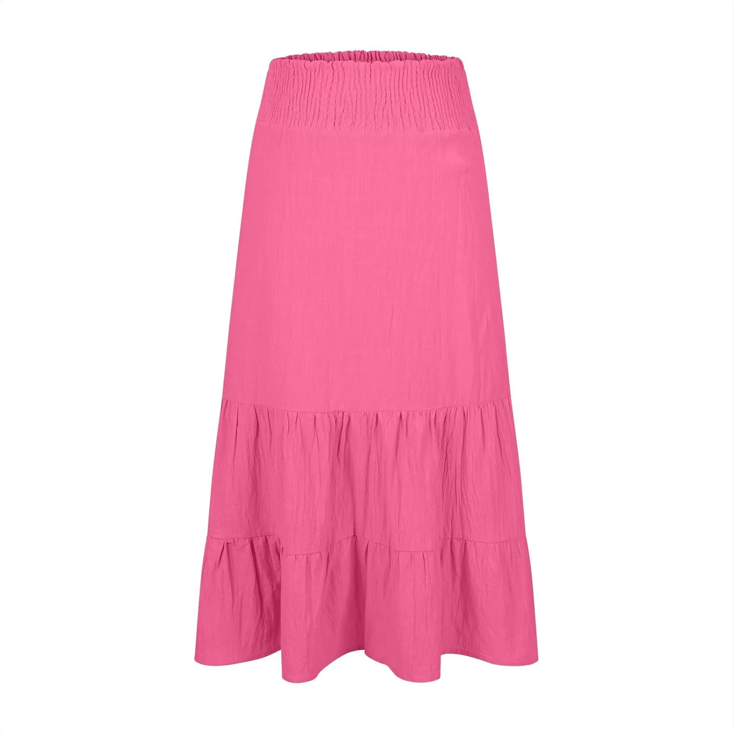 Womens Long Maxi Skirts 2025 Trendy Flowy Swing Tiered A-Line Skirt Summer Elastic High Waist Solid Boho Beach Outfit