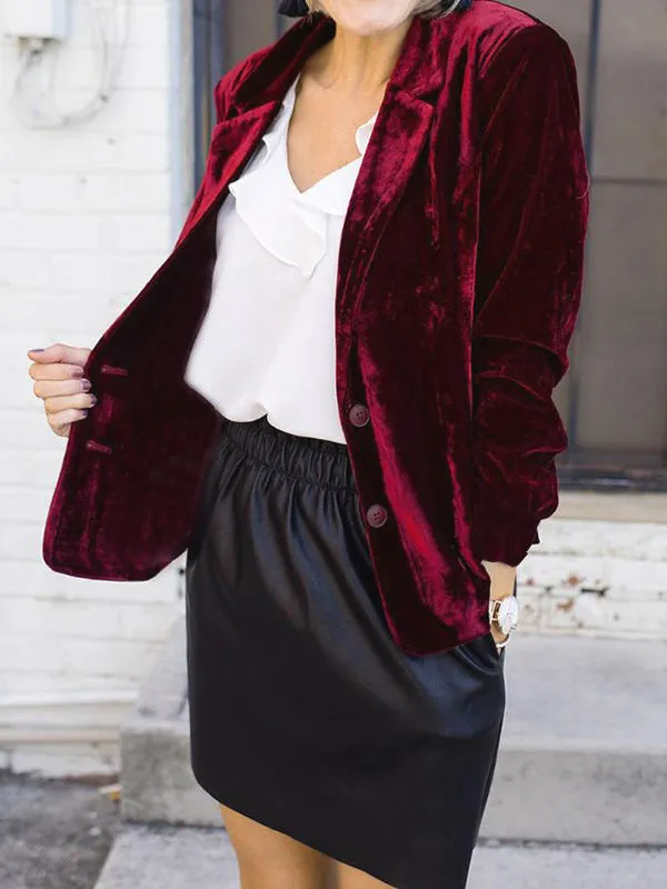 Women's Luxurious Velvet Blazer with Buttons and Pocket | Ideal for All Seasons