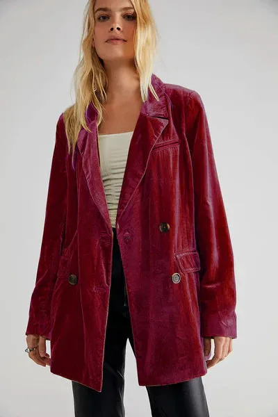 Women's Oversized Solid Color Velvet Blazer with Buttons | Perfect for Everyday Wear