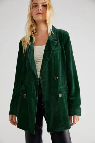 Women's Oversized Solid Color Velvet Blazer with Buttons | Perfect for Everyday Wear