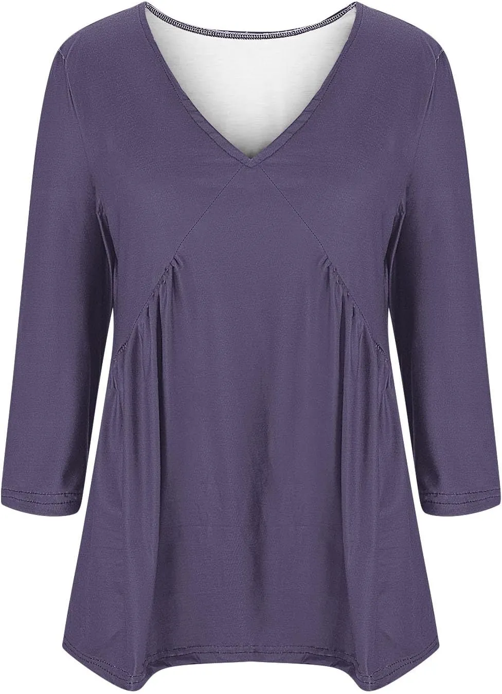Womens Plus Size Tops 3/4 Sleeve Shirt Casual V Neck Pleated Flowy T Shirt Loose Fit Tunic Blouses Maternity Wear