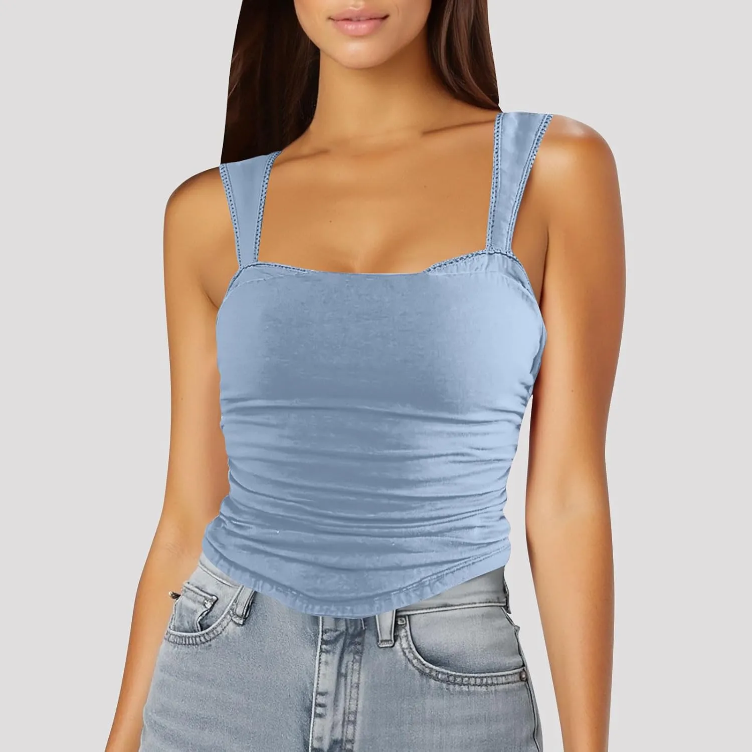 Women's Sexy Sleeveless Ruched Tank Tops Color Block Slim Stretch Trendy Going Out Trendy Shirts Y2K Summer Outfits