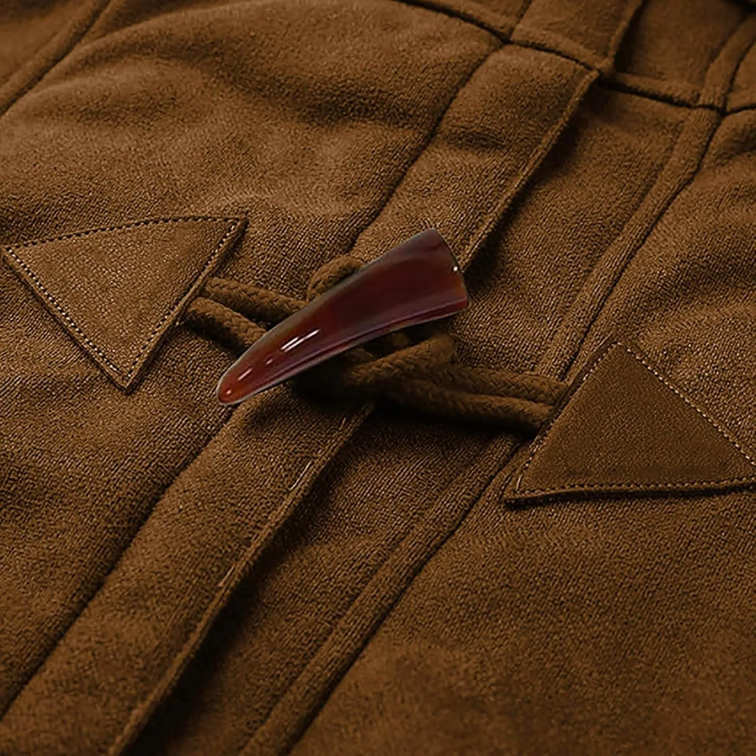 Women's Sherpa Lined Suede Overcoats Thicken Warm Fleece Horn Buttons Long Winter Coat Slim Fit Furry Hooded Jaclets