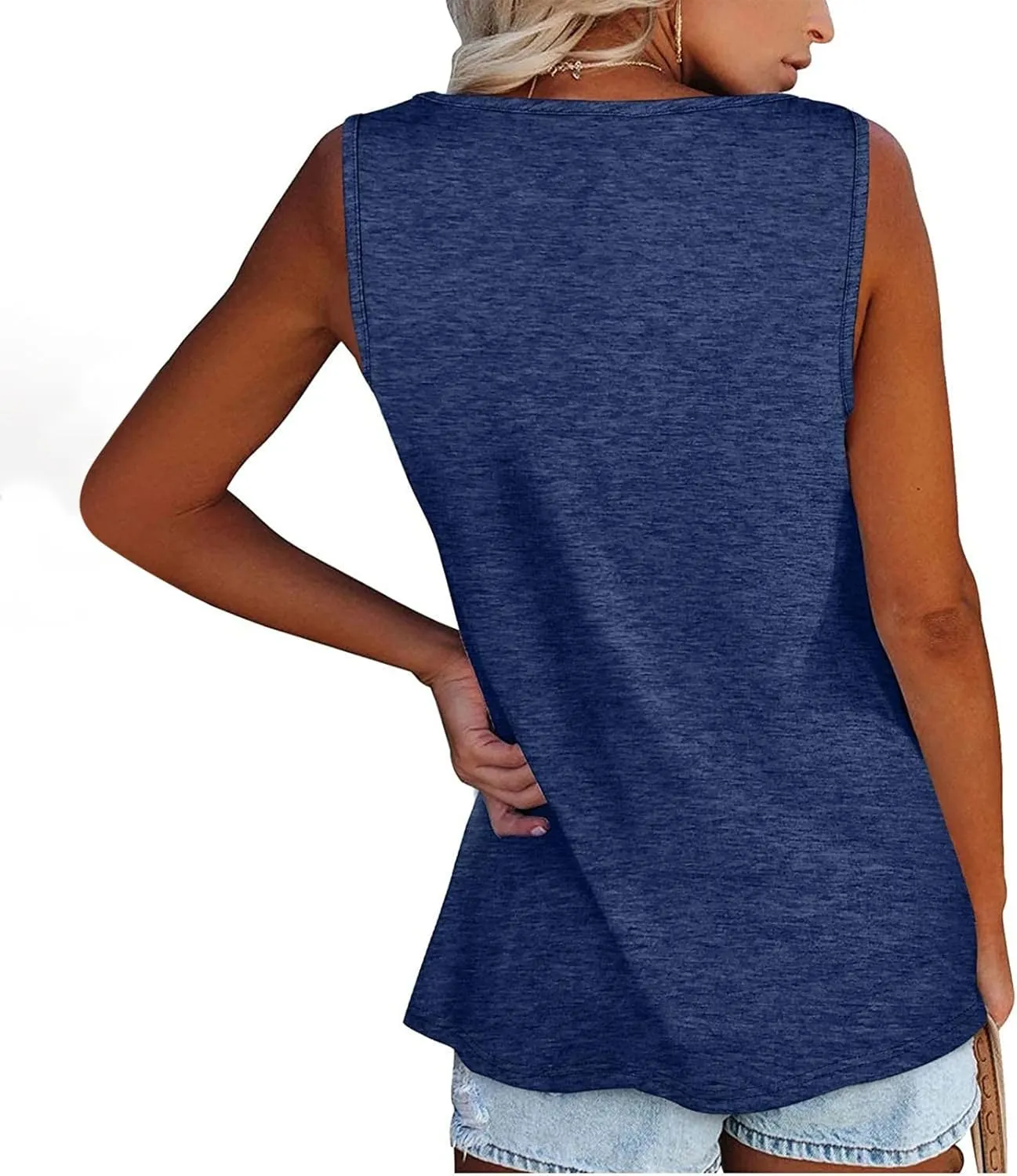 Womens Tank Top Loose Fit Casual Crew Neck Sleeveless Button T Shirts Plus Size 4Th of July Summer Tops