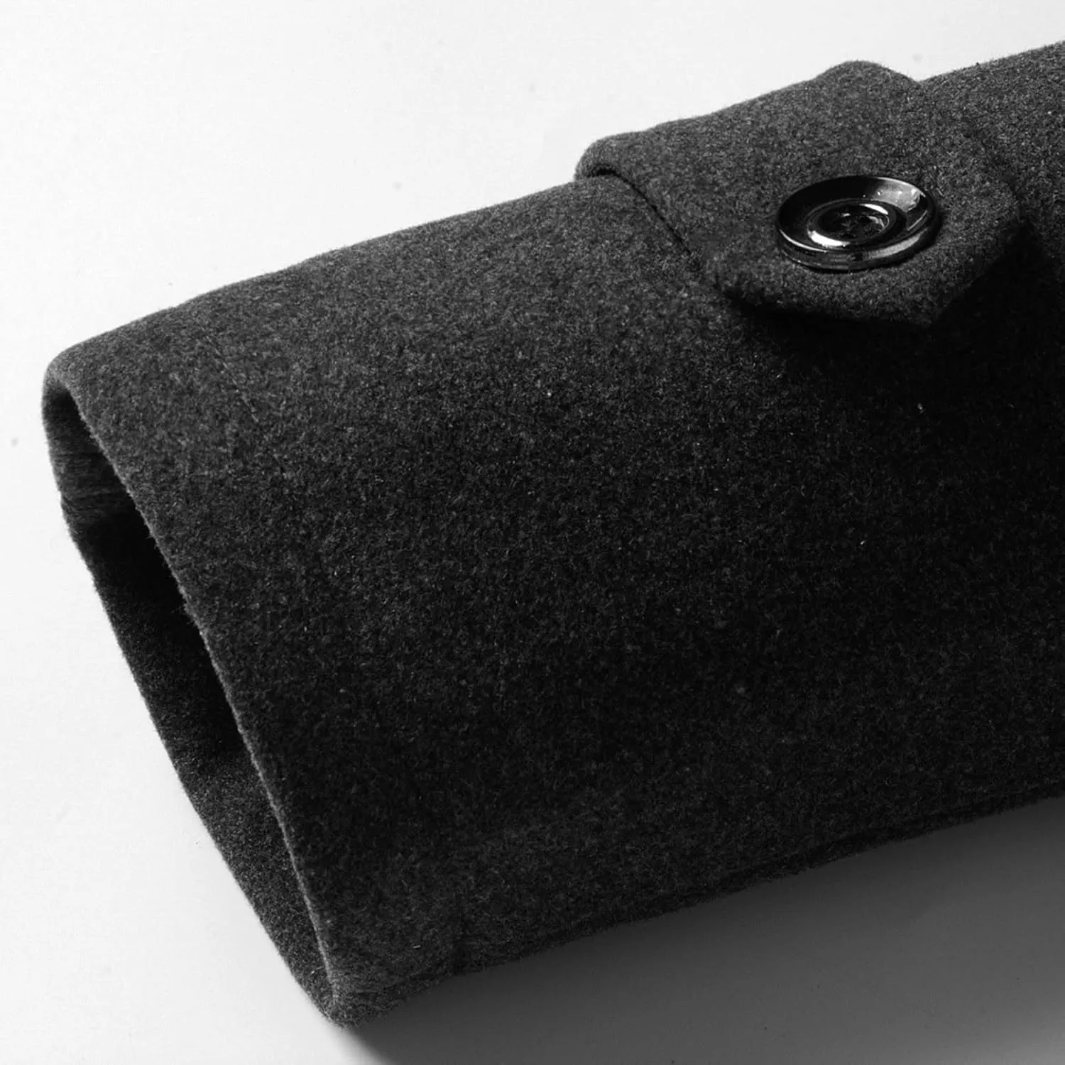 Wool Blend Pea Coat for Men Single Breasted Notched Lapel Jackets Double Layer Winter Windproof Trench Coat Overcoat