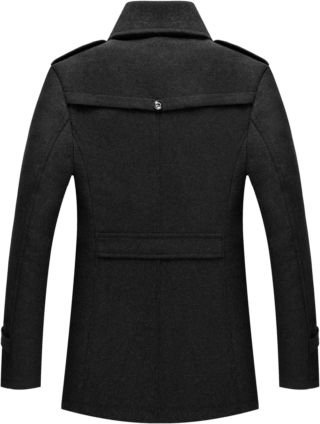 Wool Blend Pea Coat for Men Single Breasted Notched Lapel Jackets Double Layer Winter Windproof Trench Coat Overcoat