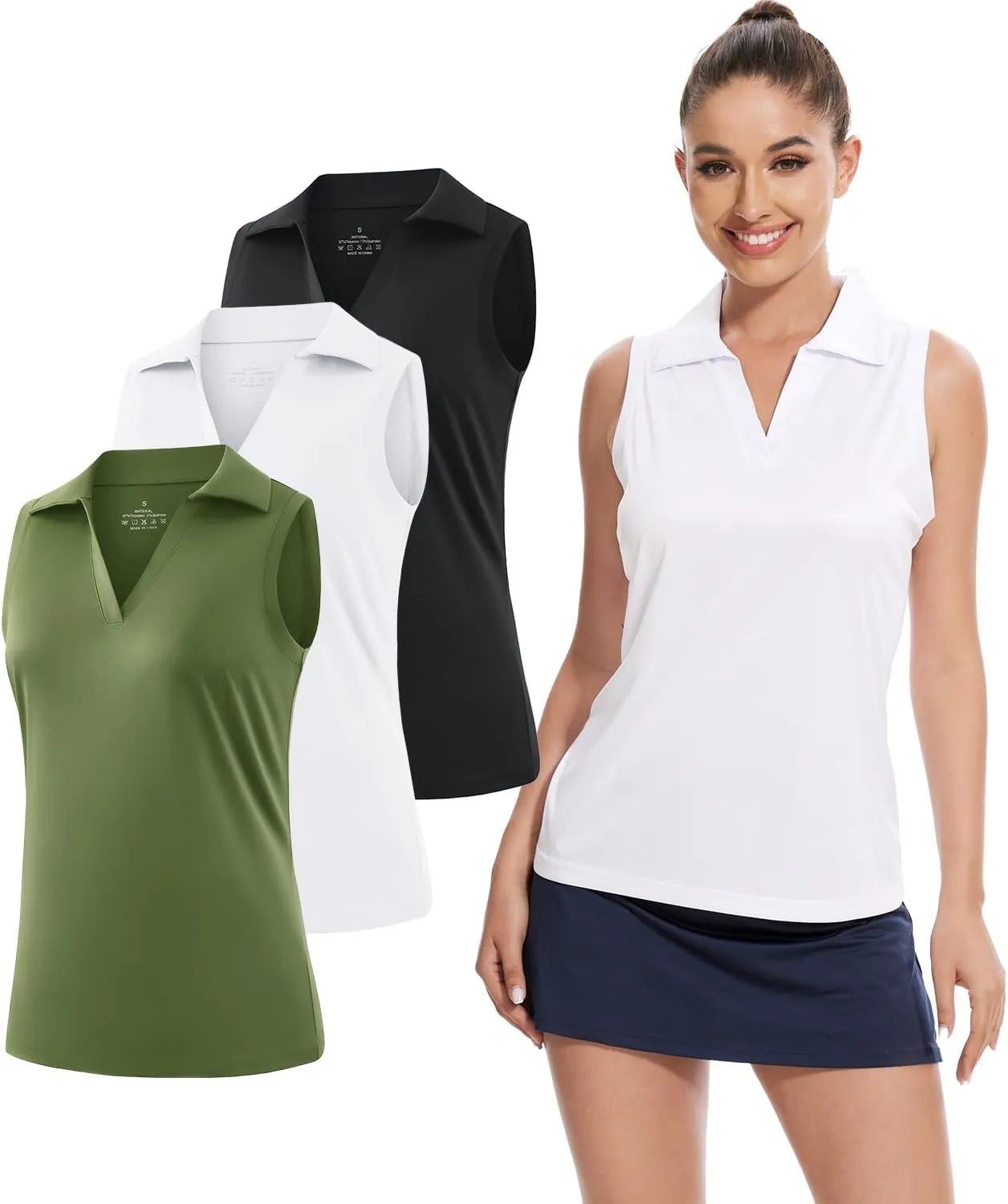Xelky Sleeveless V Neck Polo Shirts for Women Quick Dry Collared Golf Shirts Athletic Lightweight Tennis Tank Tops