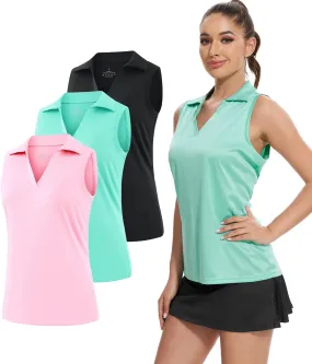 Xelky Sleeveless V Neck Polo Shirts for Women Quick Dry Collared Golf Shirts Athletic Lightweight Tennis Tank Tops