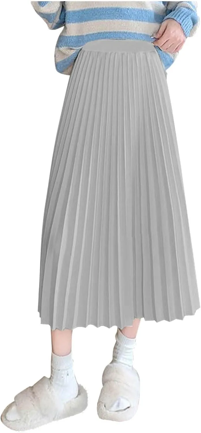 Xiaojmake Pleated Midi Skirts for Women A-Line High Elastic Waisted Summer Flowy Beach Maxi Skirt Chiffon Long Swing Skirts
